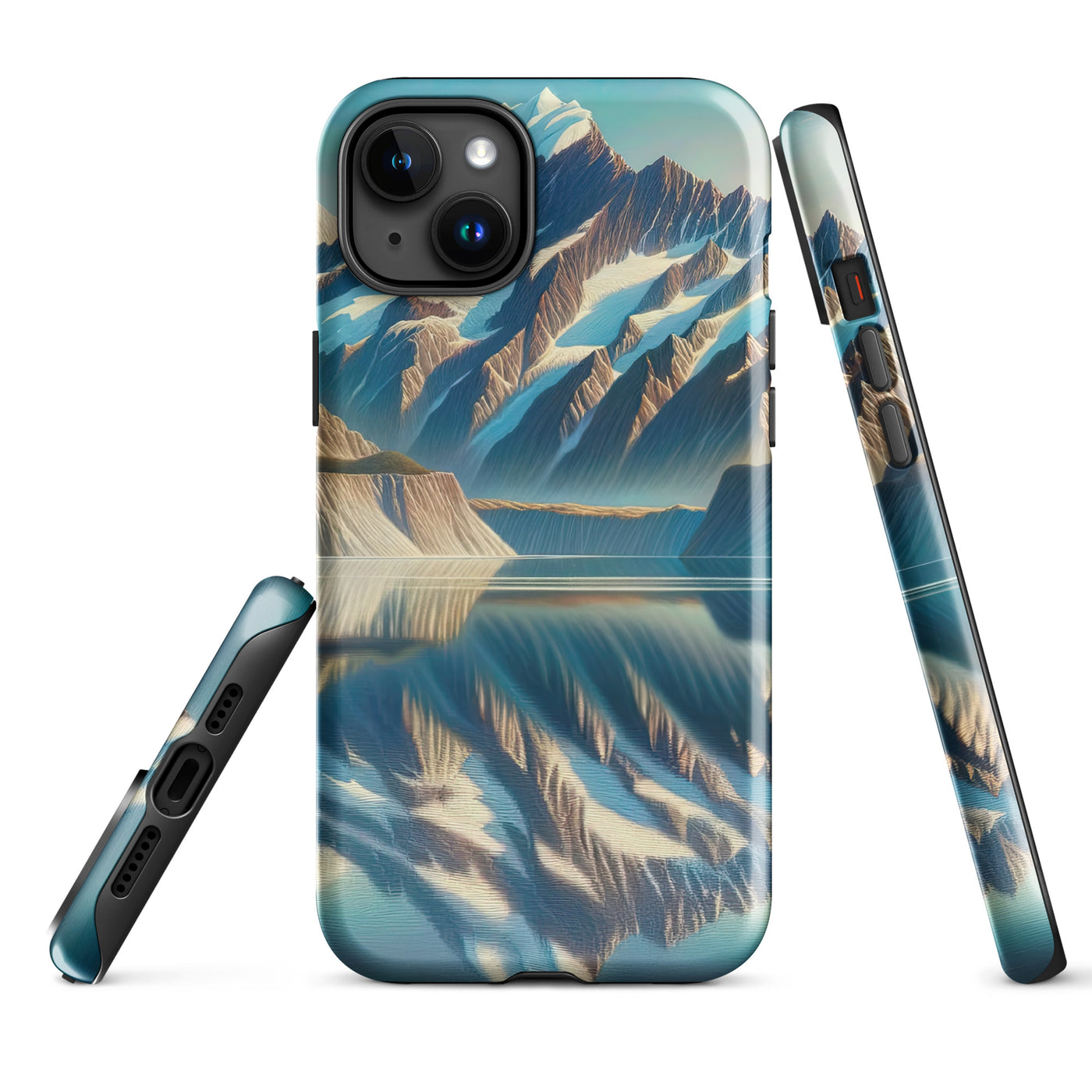 Ölgemälde eines unberührten Sees, der die Bergkette spiegelt - iPhone Schutzhülle (robust) berge xxx yyy zzz iPhone 15 Plus