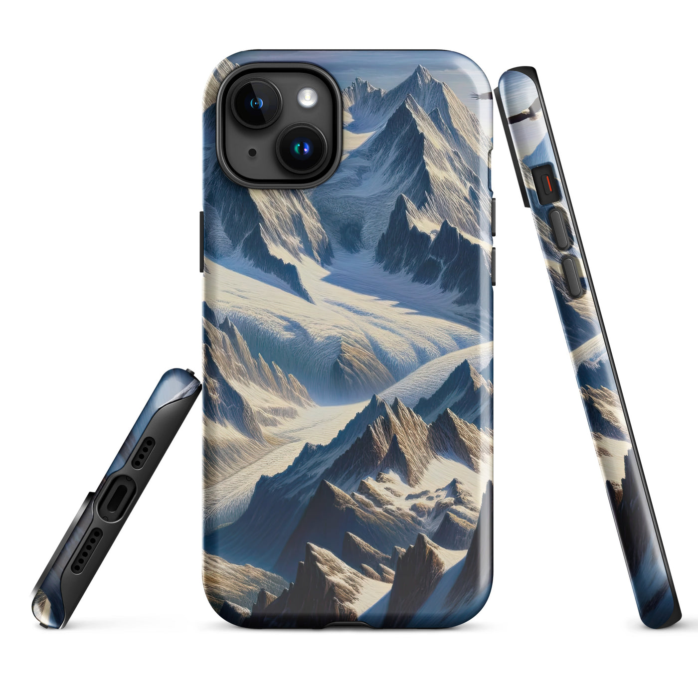 Ölgemälde der Alpen mit hervorgehobenen zerklüfteten Geländen im Licht und Schatten - iPhone Schutzhülle (robust) berge xxx yyy zzz iPhone 15 Plus