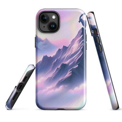 Pastellzeichnung der Alpen im Morgengrauen mit Steinbock in Rosa- und Lavendeltönen - iPhone Schutzhülle (robust) berge xxx yyy zzz iPhone 15 Plus