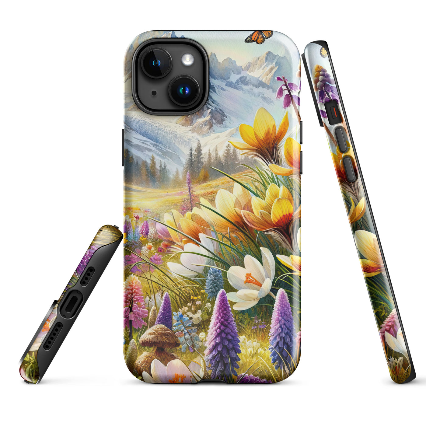 Aquarell einer ruhigen Almwiese, farbenfrohe Bergblumen in den Alpen - iPhone Schutzhülle (robust) berge xxx yyy zzz iPhone 15 Plus