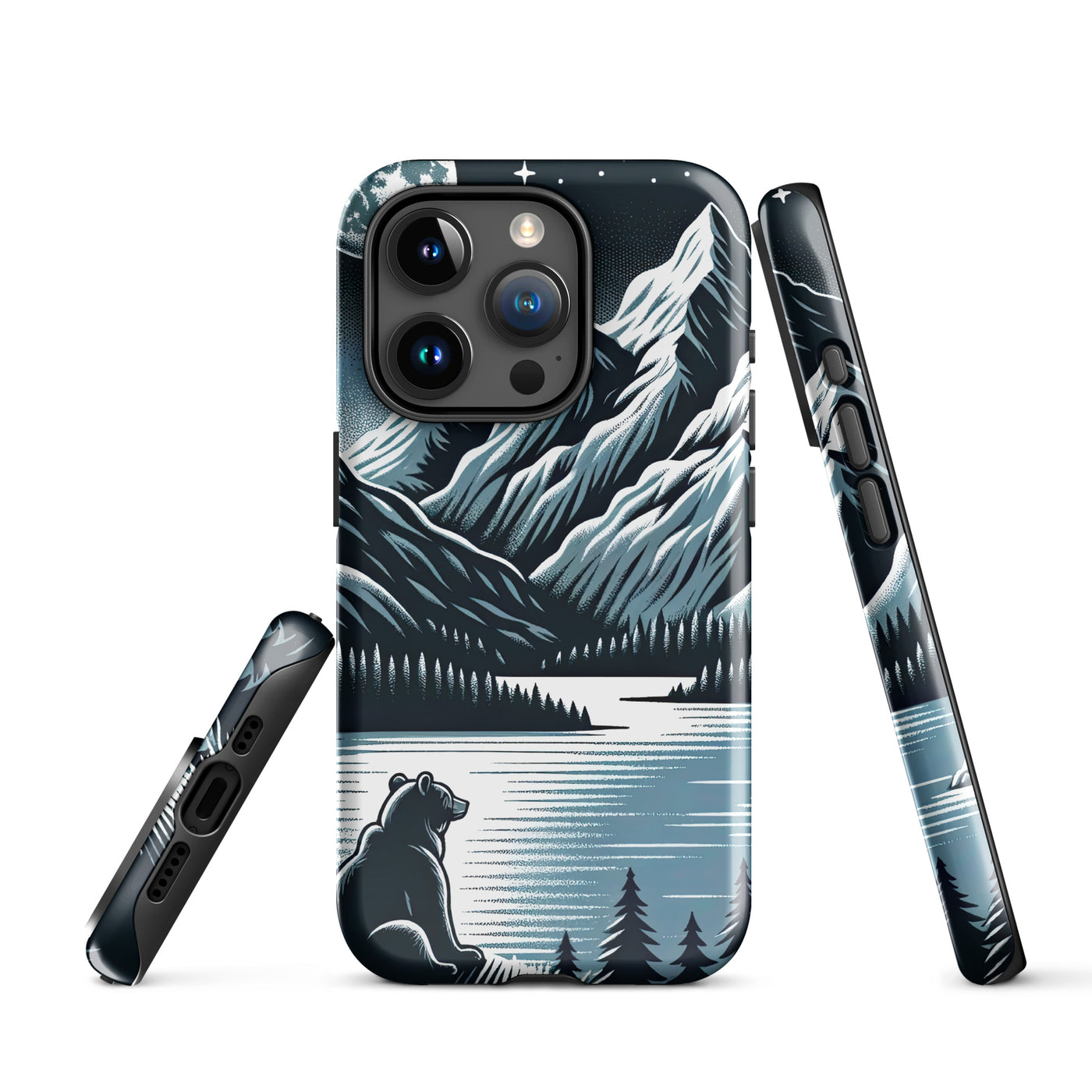 Bär in Alpen-Mondnacht, silberne Berge, schimmernde Seen - iPhone Schutzhülle (robust) camping xxx yyy zzz iPhone 15 Pro