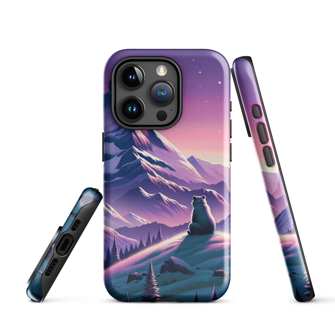 Bezaubernder Alpenabend mit Bär, lavendel-rosafarbener Himmel (AN) - iPhone Schutzhülle (robust) xxx yyy zzz iPhone 15 Pro