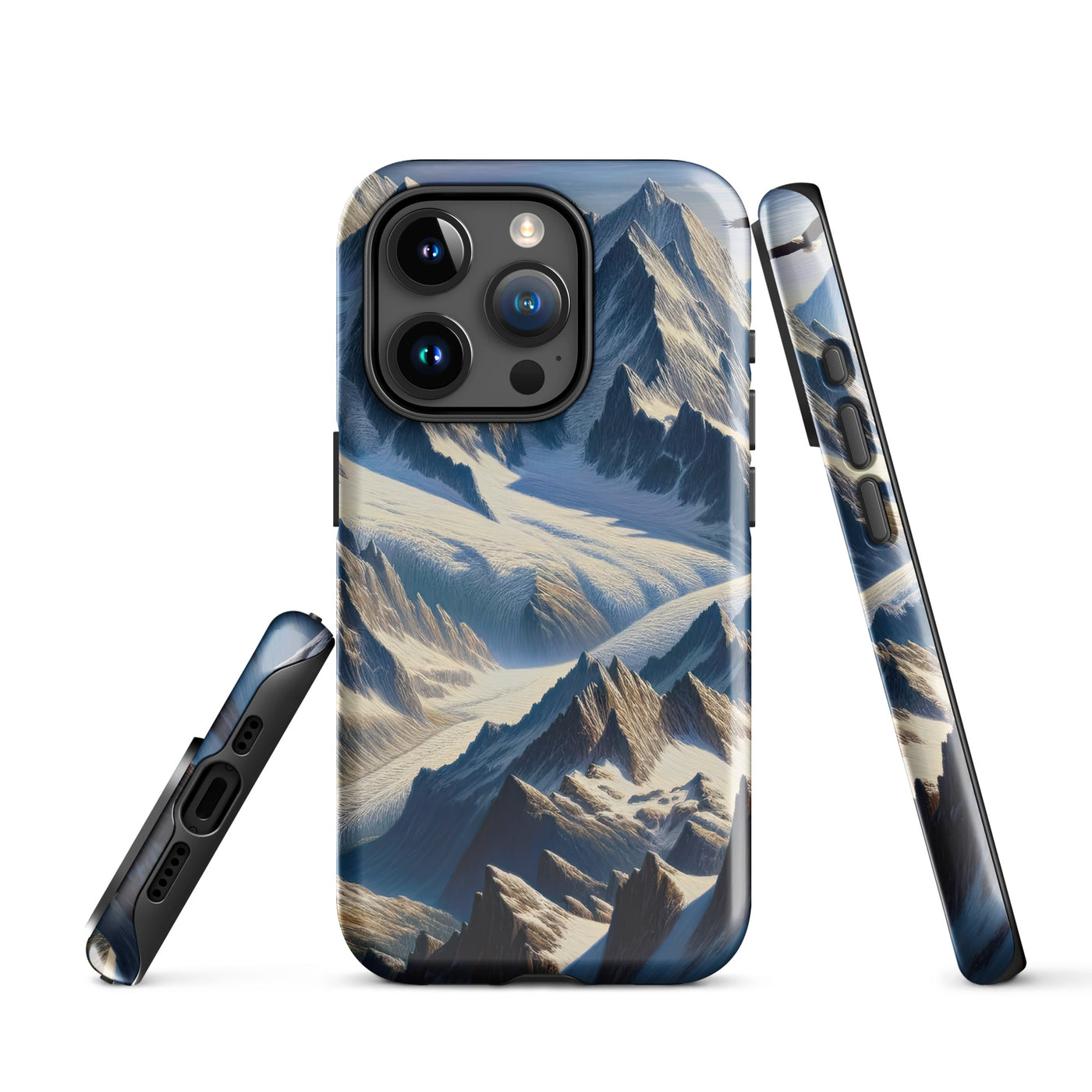 Ölgemälde der Alpen mit hervorgehobenen zerklüfteten Geländen im Licht und Schatten - iPhone Schutzhülle (robust) berge xxx yyy zzz iPhone 15 Pro