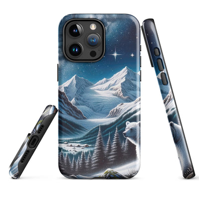 Sternennacht und Eisbär: Acrylgemälde mit Milchstraße, Alpen und schneebedeckte Gipfel - iPhone Schutzhülle (robust) camping xxx yyy zzz iPhone 15 Pro Max