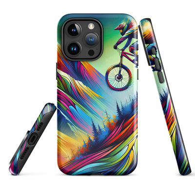 Mountainbiker in farbenfroher Alpenkulisse mit abstraktem Touch (M) - iPhone Schutzhülle (robust) xxx yyy zzz iPhone 15 Pro Max