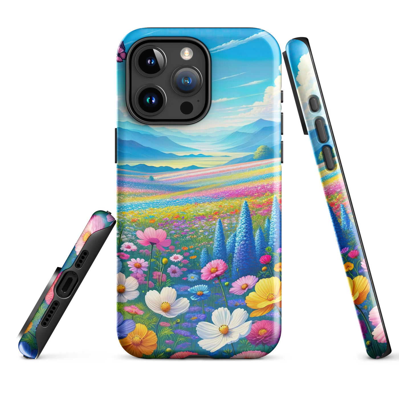 Weitläufiges Blumenfeld unter himmelblauem Himmel, leuchtende Flora - iPhone Schutzhülle (robust) camping xxx yyy zzz iPhone 15 Pro Max