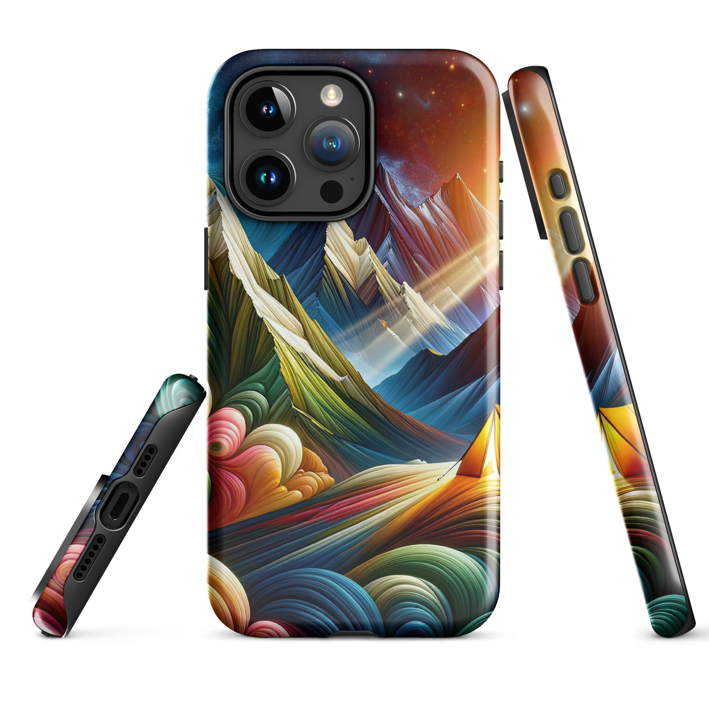 Abstrakte Bergwelt in lebendigen Farben mit Zelt - iPhone Schutzhülle (robust) camping xxx yyy zzz iPhone 15 Pro Max