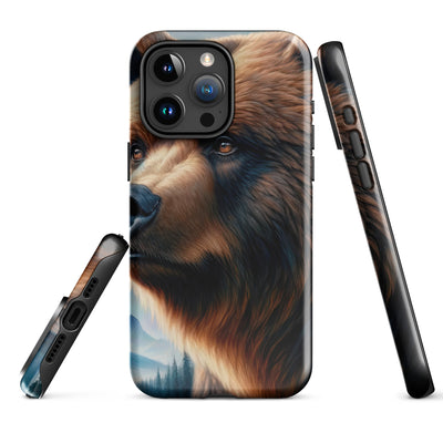 Ölgemälde, das das Gesicht eines starken realistischen Bären einfängt. Porträt - iPhone Schutzhülle (robust) camping xxx yyy zzz iPhone 15 Pro Max