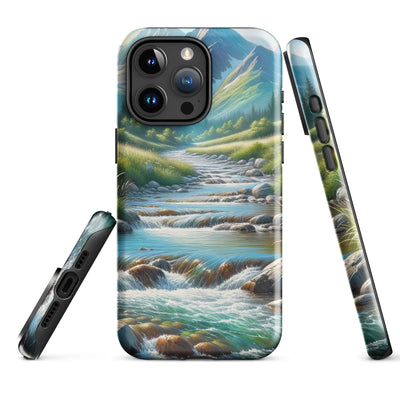 Sanfter Gebirgsbach in Ölgemälde, klares Wasser über glatten Felsen - iPhone Schutzhülle (robust) berge xxx yyy zzz iPhone 15 Pro Max
