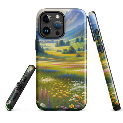 Ölgemälde einer Almwiese, Meer aus Wildblumen in Gelb- und Lilatönen - iPhone Schutzhülle (robust) berge xxx yyy zzz iPhone 15 Pro Max