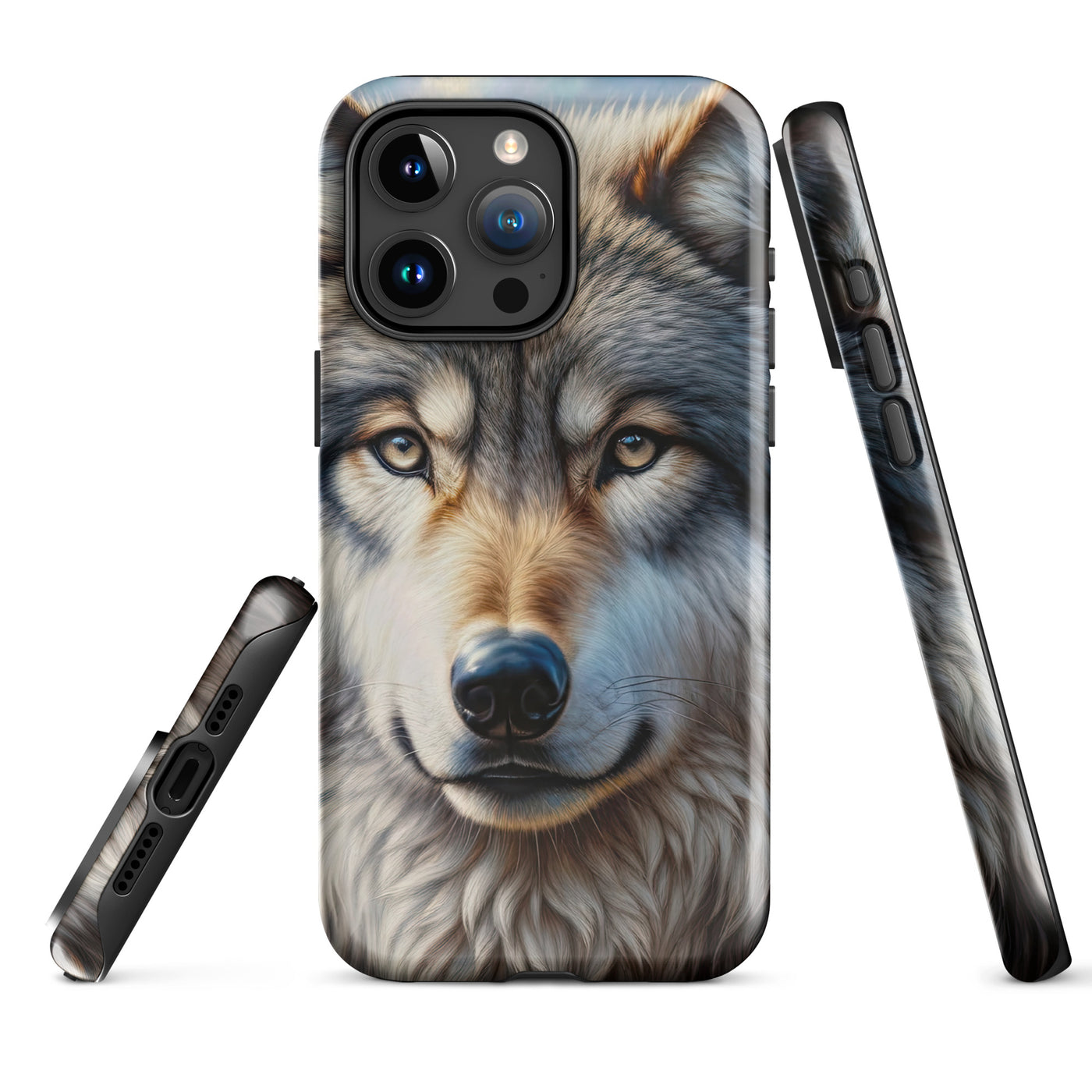 Porträt-Ölgemälde eines prächtigen Wolfes mit faszinierenden Augen (AN) - iPhone Schutzhülle (robust) xxx yyy zzz iPhone 15 Pro Max