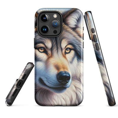 Ölgemäldeporträt eines majestätischen Wolfes mit intensiven Augen in der Berglandschaft (AN) - iPhone Schutzhülle (robust) xxx yyy zzz iPhone 15 Pro Max