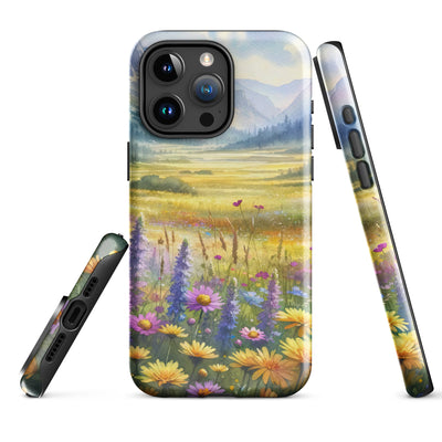 Aquarell einer Almwiese in Ruhe, Wildblumenteppich in Gelb, Lila, Rosa - iPhone Schutzhülle (robust) berge xxx yyy zzz iPhone 15 Pro Max