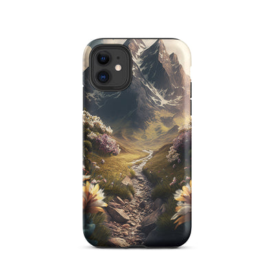 Epischer Berg, steiniger Weg und Blumen - Realistische Malerei - iPhone Schutzhülle (robust) berge xxx iPhone 11