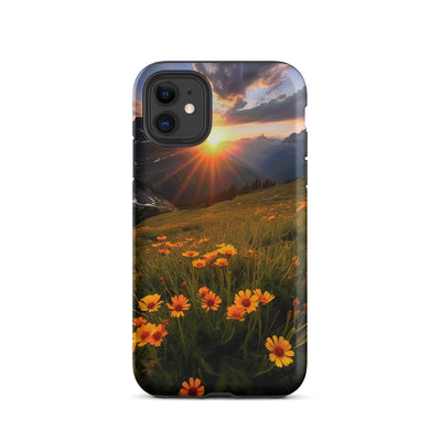 Gebirge, Sonnenblumen und Sonnenaufgang - iPhone Schutzhülle (robust) berge xxx iPhone 11