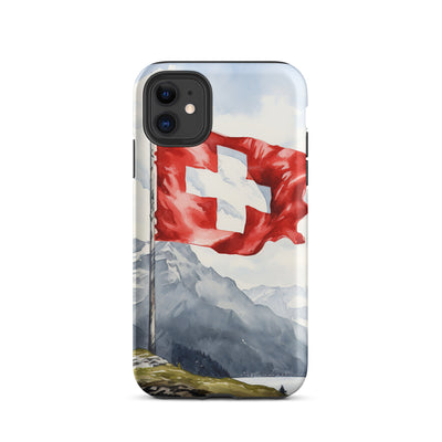 Schweizer Flagge und Berge im Hintergrund - Epische Stimmung - Malerei - iPhone Schutzhülle (robust) berge xxx iPhone 11