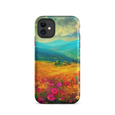 Berglandschaft und schöne farbige Blumen - Malerei - iPhone Schutzhülle (robust) berge xxx iPhone 11