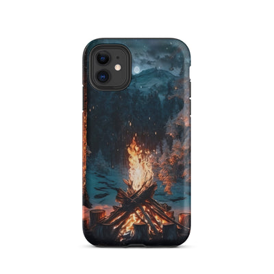 Lagerfeuer beim Camping - Wald mit Schneebedeckten Bäumen - Malerei - iPhone Schutzhülle (robust) camping xxx iPhone 11