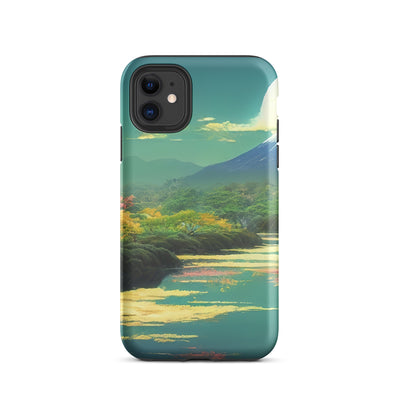 Berg, See und Wald mit pinken Bäumen - Landschaftsmalerei - iPhone Schutzhülle (robust) berge xxx iPhone 11