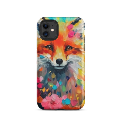 Schöner Fuchs im Blumenfeld - Farbige Malerei - iPhone Schutzhülle (robust) camping xxx iPhone 11