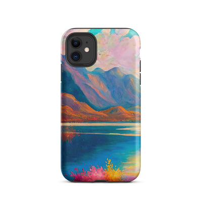 Berglandschaft und Bergsee - Farbige Ölmalerei - iPhone Schutzhülle (robust) berge xxx iPhone 11
