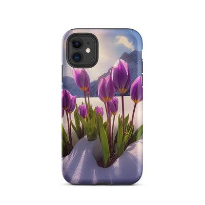 Tulpen im Schnee und in den Bergen - Blumen im Winter - iPhone Schutzhülle (robust) berge xxx iPhone 11