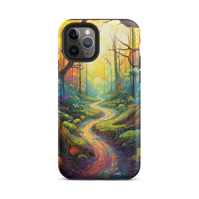 Wald und Wanderweg - Bunte, farbenfrohe Malerei - iPhone Schutzhülle (robust) camping xxx iPhone 11 Pro