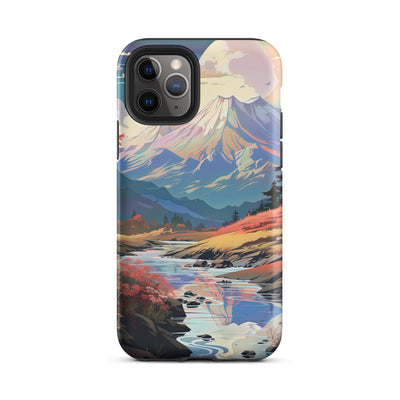 Berge. Fluss und Blumen - Malerei - iPhone Schutzhülle (robust) berge xxx iPhone 11 Pro