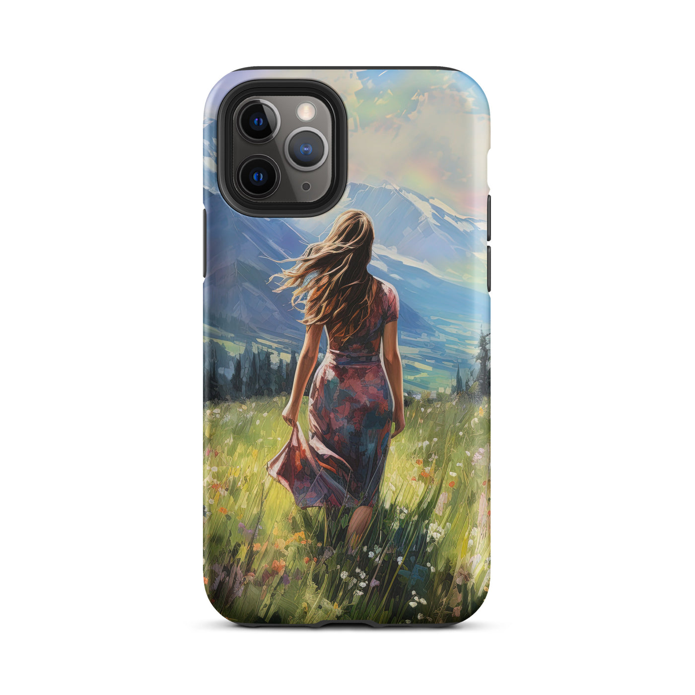 Frau mit langen Kleid im Feld mit Blumen - Berge im Hintergrund - Malerei - iPhone Schutzhülle (robust) berge xxx iPhone 11 Pro