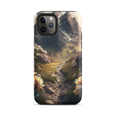 Epischer Berg, steiniger Weg und Blumen - Realistische Malerei - iPhone Schutzhülle (robust) berge xxx iPhone 11 Pro