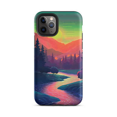 Berge, Fluss, Sonnenuntergang - Malerei - iPhone Schutzhülle (robust) berge xxx iPhone 11 Pro