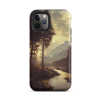 Landschaft mit Bergen, Fluss und Bäumen - Malerei - iPhone Schutzhülle (robust) berge xxx iPhone 11 Pro