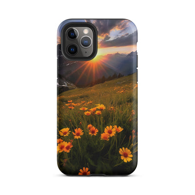 Gebirge, Sonnenblumen und Sonnenaufgang - iPhone Schutzhülle (robust) berge xxx iPhone 11 Pro