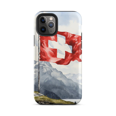 Schweizer Flagge und Berge im Hintergrund - Epische Stimmung - Malerei - iPhone Schutzhülle (robust) berge xxx iPhone 11 Pro