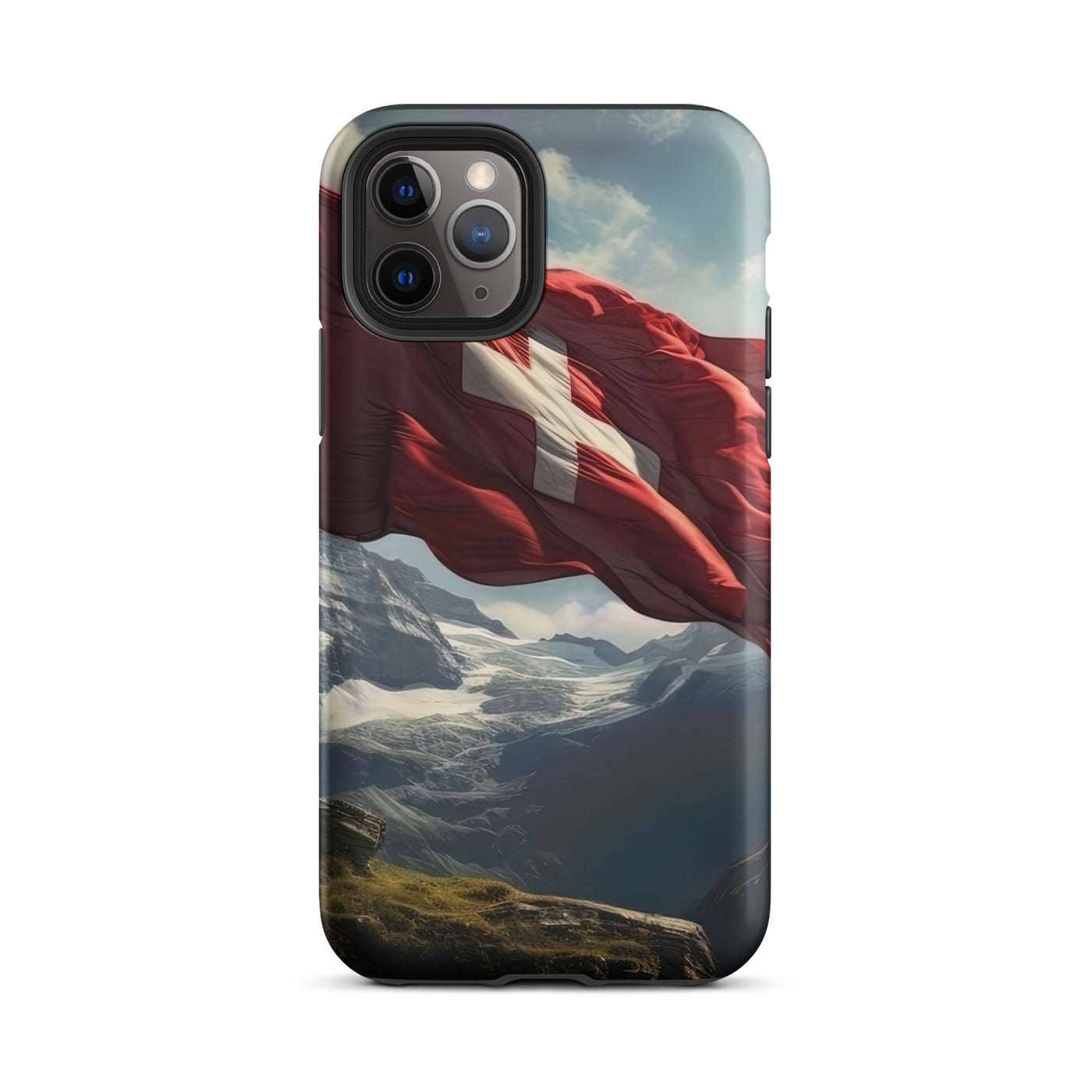 Schweizer Flagge und Berge im Hintergrund - Fotorealistische Malerei - iPhone Schutzhülle (robust) berge xxx iPhone 11 Pro