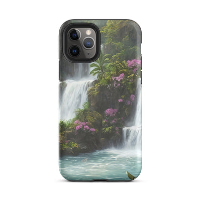 Wasserfall im Wald und Blumen - Schöne Malerei - iPhone Schutzhülle (robust) camping xxx iPhone 11 Pro