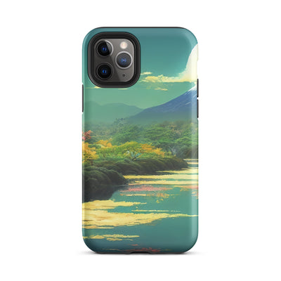 Berg, See und Wald mit pinken Bäumen - Landschaftsmalerei - iPhone Schutzhülle (robust) berge xxx iPhone 11 Pro