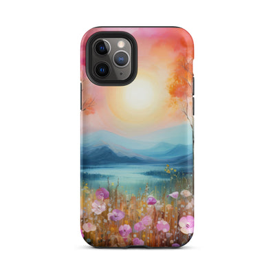 Berge, See, pinke Bäume und Blumen - Malerei - iPhone Schutzhülle (robust) berge xxx iPhone 11 Pro