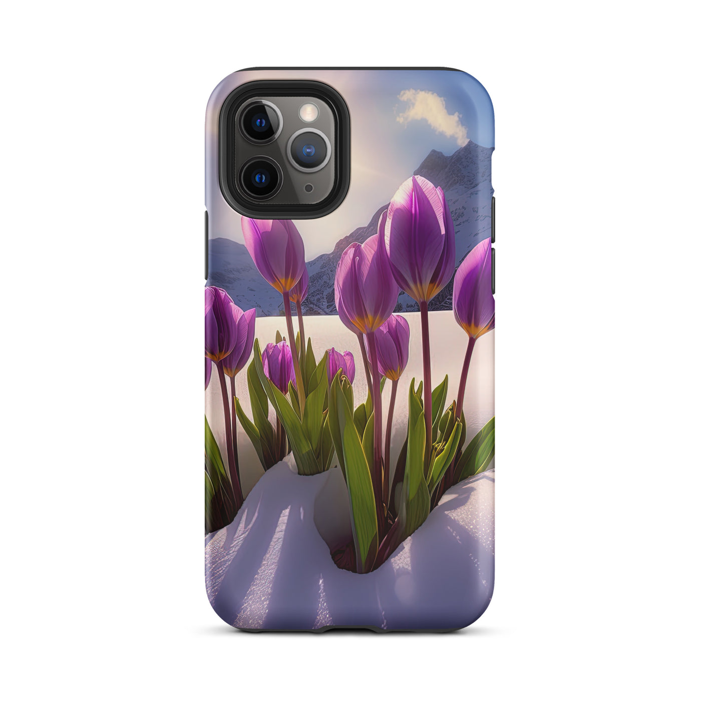 Tulpen im Schnee und in den Bergen - Blumen im Winter - iPhone Schutzhülle (robust) berge xxx iPhone 11 Pro
