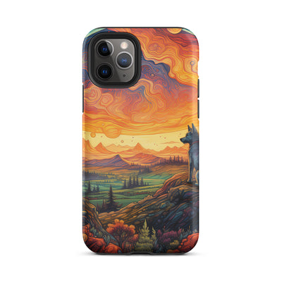 Hund auf Felsen - Epische bunte Landschaft - Malerei - iPhone Schutzhülle (robust) camping xxx iPhone 11 Pro