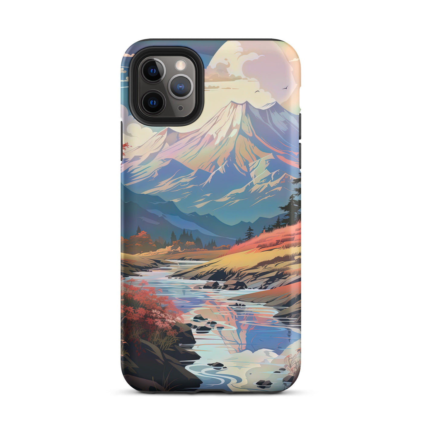 Berge. Fluss und Blumen - Malerei - iPhone Schutzhülle (robust) berge xxx iPhone 11 Pro Max