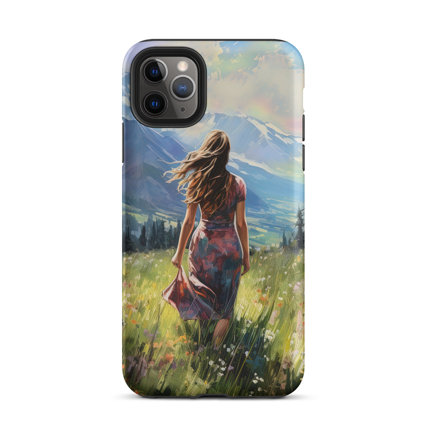 Frau mit langen Kleid im Feld mit Blumen - Berge im Hintergrund - Malerei - iPhone Schutzhülle (robust) berge xxx iPhone 11 Pro Max