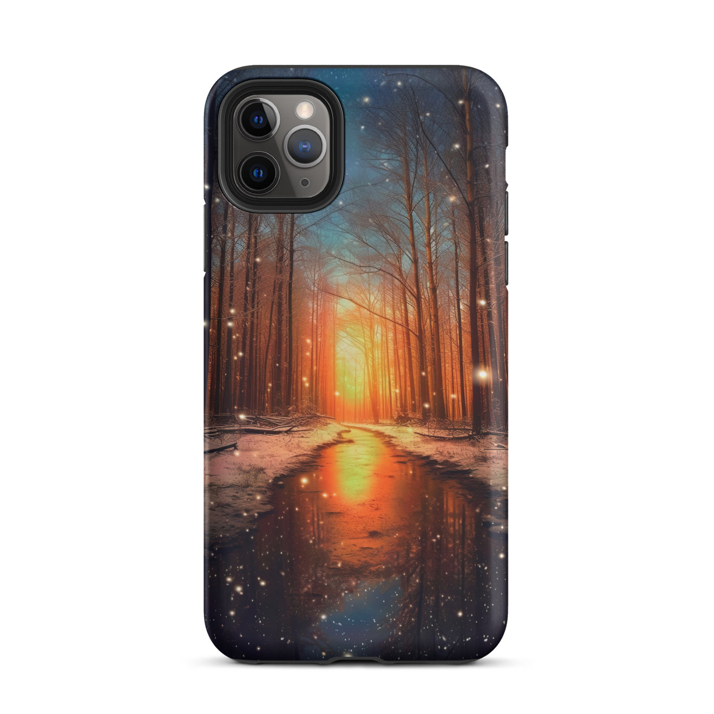 Bäume im Winter, Schnee, Sonnenaufgang und Fluss - iPhone Schutzhülle (robust) camping xxx iPhone 11 Pro Max