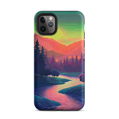 Berge, Fluss, Sonnenuntergang - Malerei - iPhone Schutzhülle (robust) berge xxx iPhone 11 Pro Max
