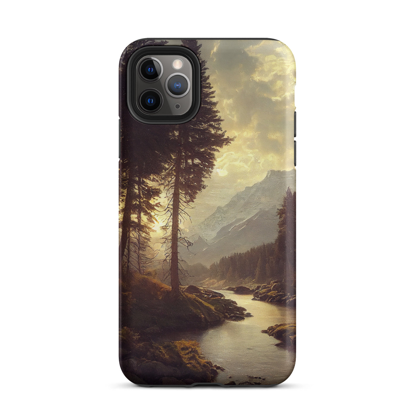 Landschaft mit Bergen, Fluss und Bäumen - Malerei - iPhone Schutzhülle (robust) berge xxx iPhone 11 Pro Max
