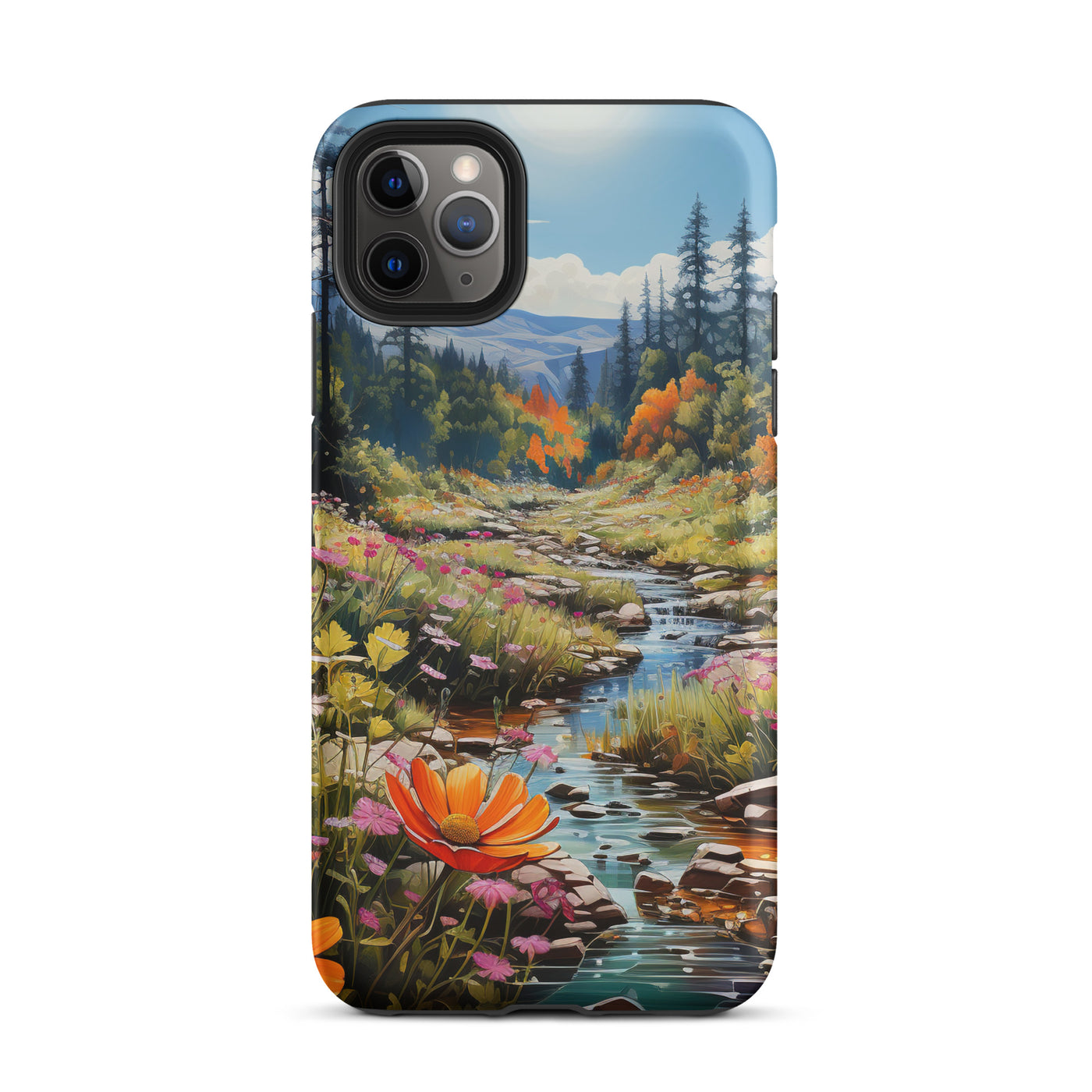 Berge, schöne Blumen und Bach im Wald - iPhone Schutzhülle (robust) berge xxx iPhone 11 Pro Max