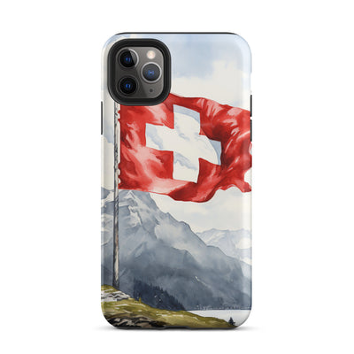 Schweizer Flagge und Berge im Hintergrund - Epische Stimmung - Malerei - iPhone Schutzhülle (robust) berge xxx iPhone 11 Pro Max