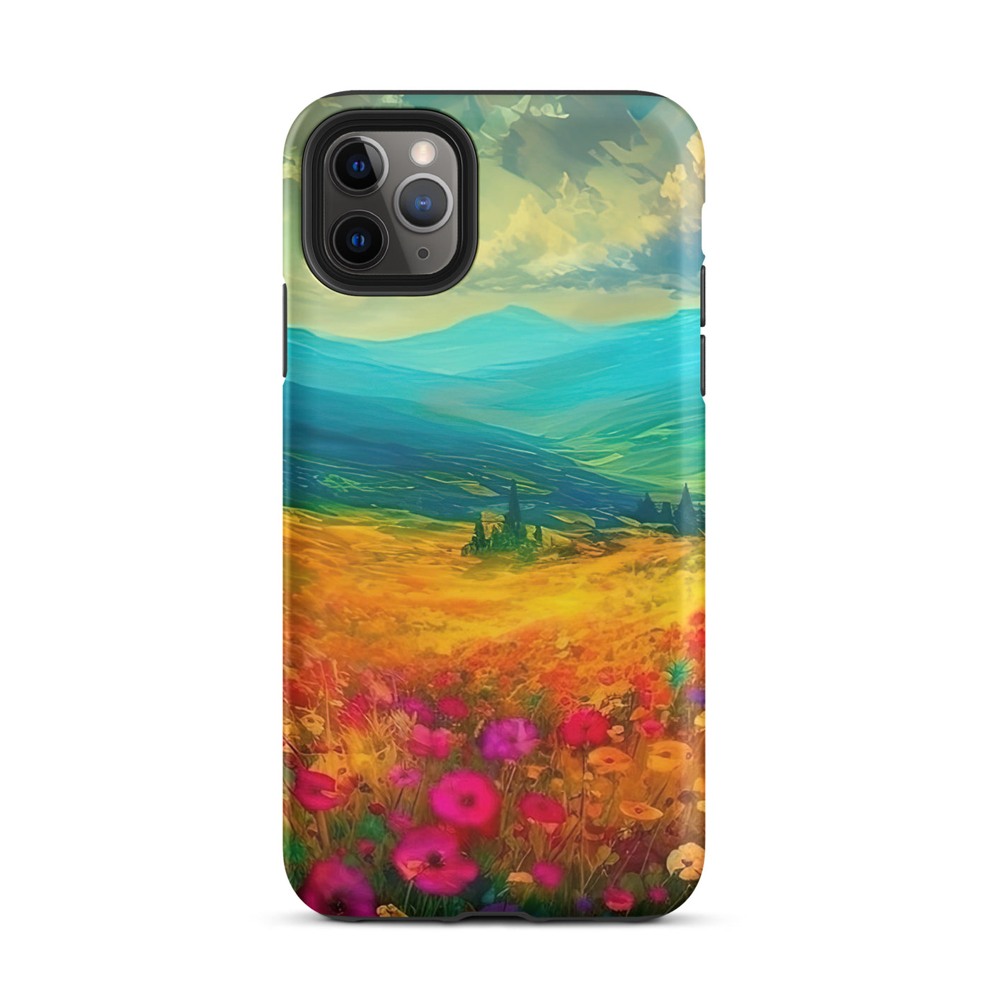 Berglandschaft und schöne farbige Blumen - Malerei - iPhone Schutzhülle (robust) berge xxx iPhone 11 Pro Max