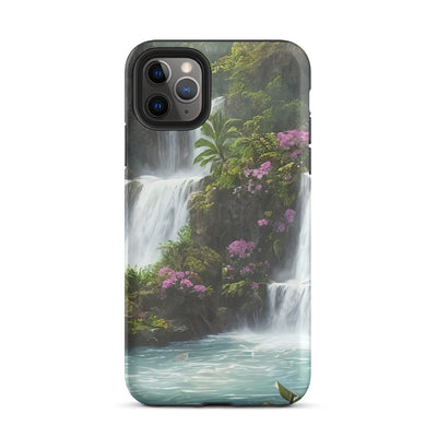 Wasserfall im Wald und Blumen - Schöne Malerei - iPhone Schutzhülle (robust) camping xxx iPhone 11 Pro Max