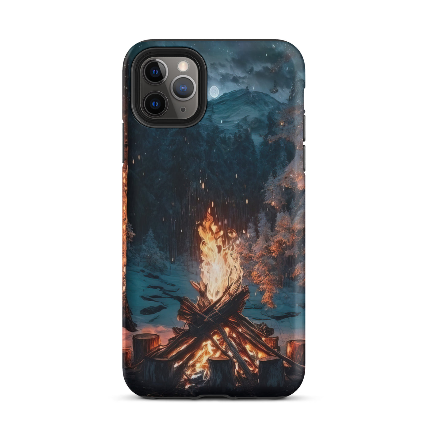 Lagerfeuer beim Camping - Wald mit Schneebedeckten Bäumen - Malerei - iPhone Schutzhülle (robust) camping xxx iPhone 11 Pro Max